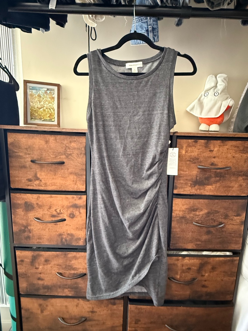 Nordstrom Gray Sleeveless Ruched Tank Mini Dress